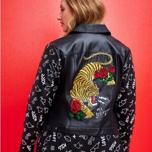 Betsey Johnson Embroidered Trucker Jacket - Faux Leather